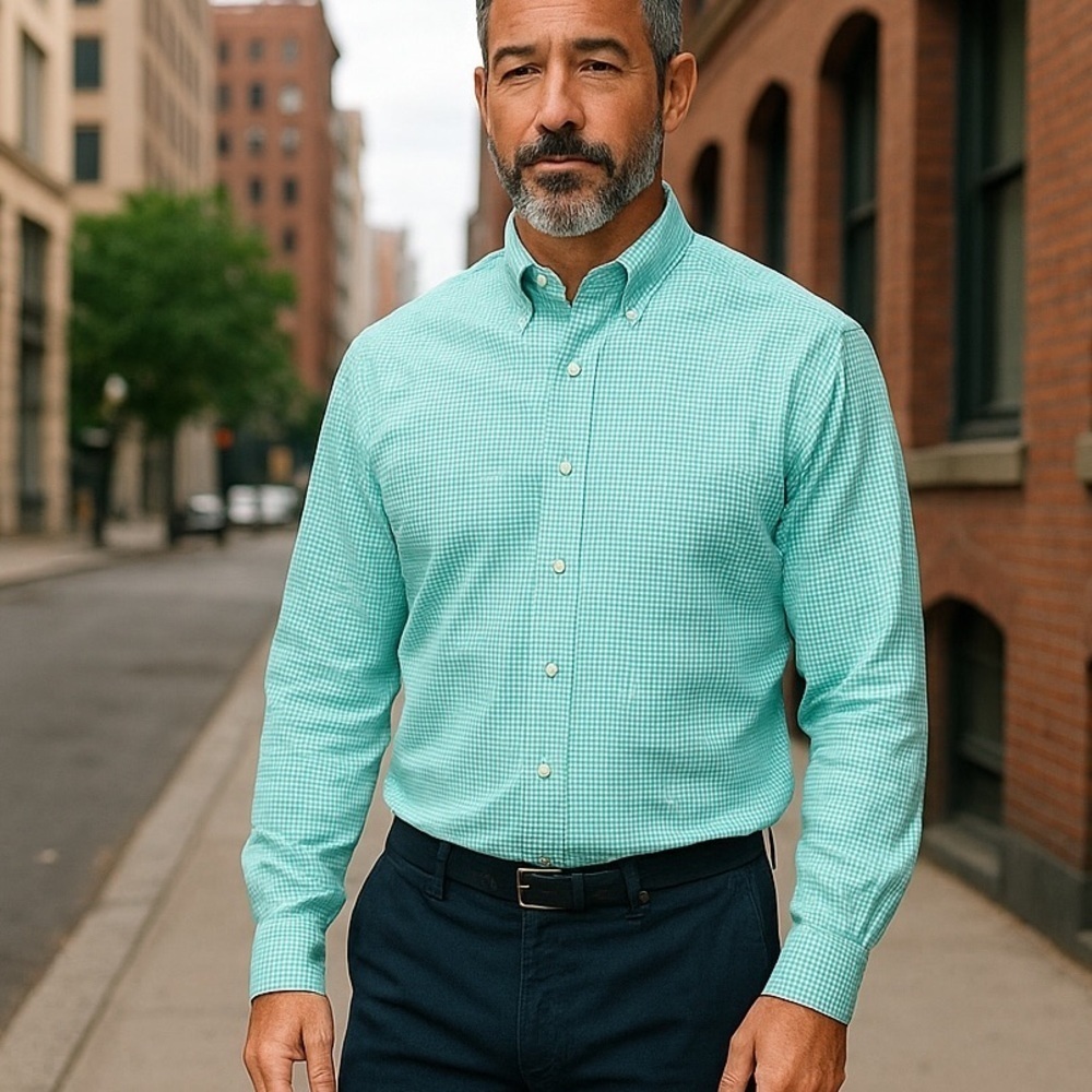Jos A Bank Executive Collection Shirt Mens LargeGingham Plaid Green